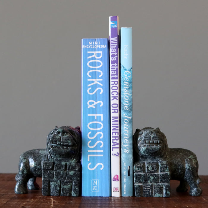 stone fu dog pair as crystal bookends