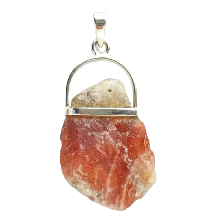Sunstone Pendant Flashy Sun Ray Raw Red Gem Sterling Silver