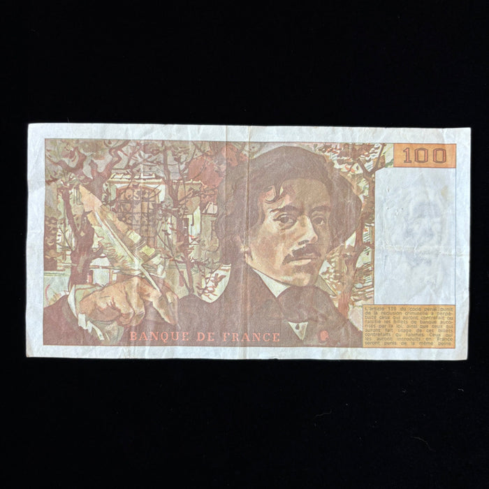 Vintage Banknote 1993 France 100 Francs Delacroix Lady Liberty Pistol Watermark
