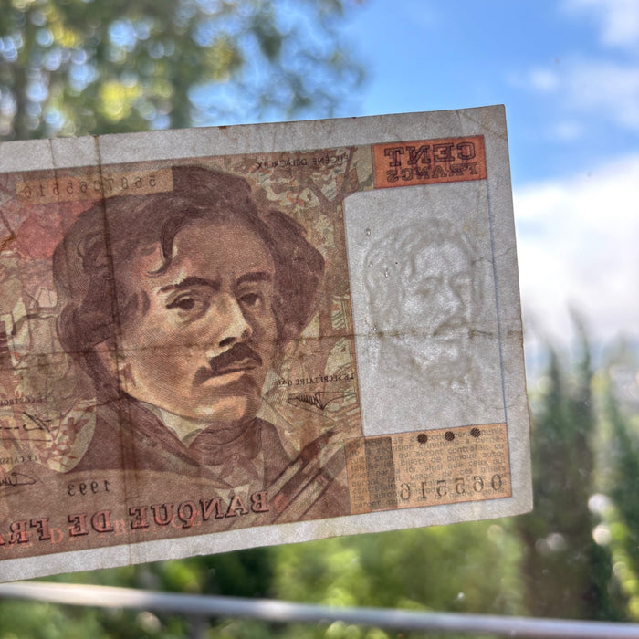 Vintage Banknote 1993 France 100 Francs Delacroix Lady Liberty Pistol Watermark