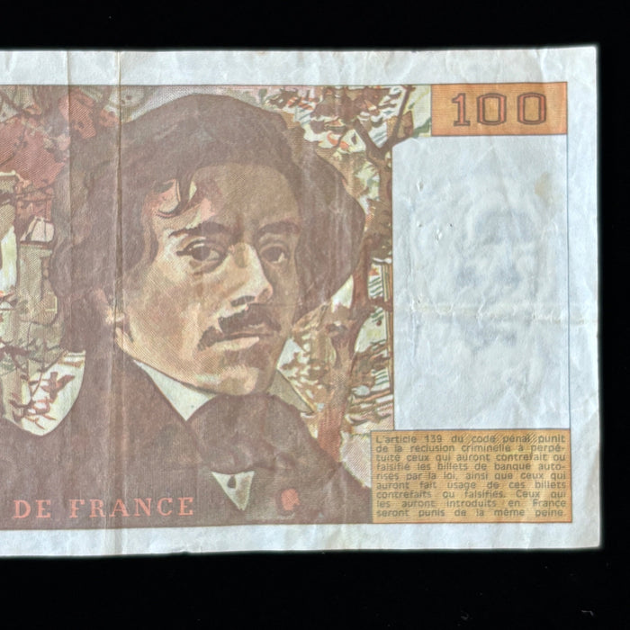 Vintage Banknote 1993 France 100 Francs Delacroix Lady Liberty Pistol Watermark
