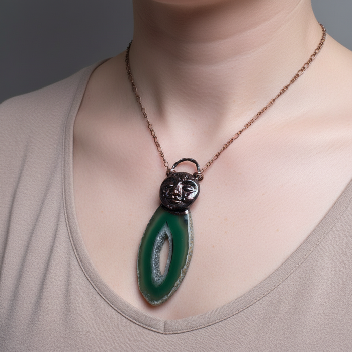 Green Agate Necklace Goddess of Life Stone