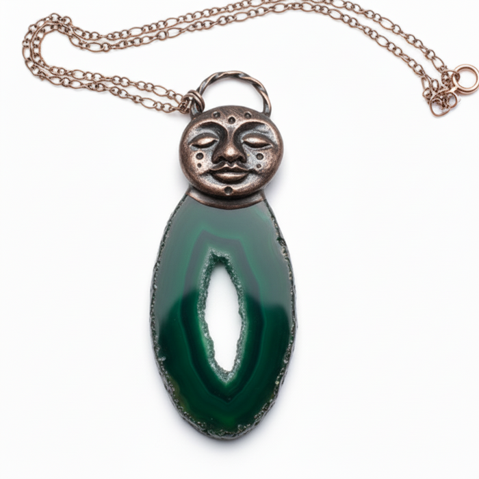Green Agate Necklace Goddess of Life Stone