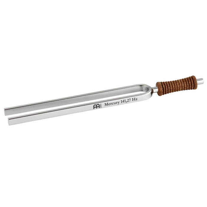 Tuning fork with brown handle on a white background