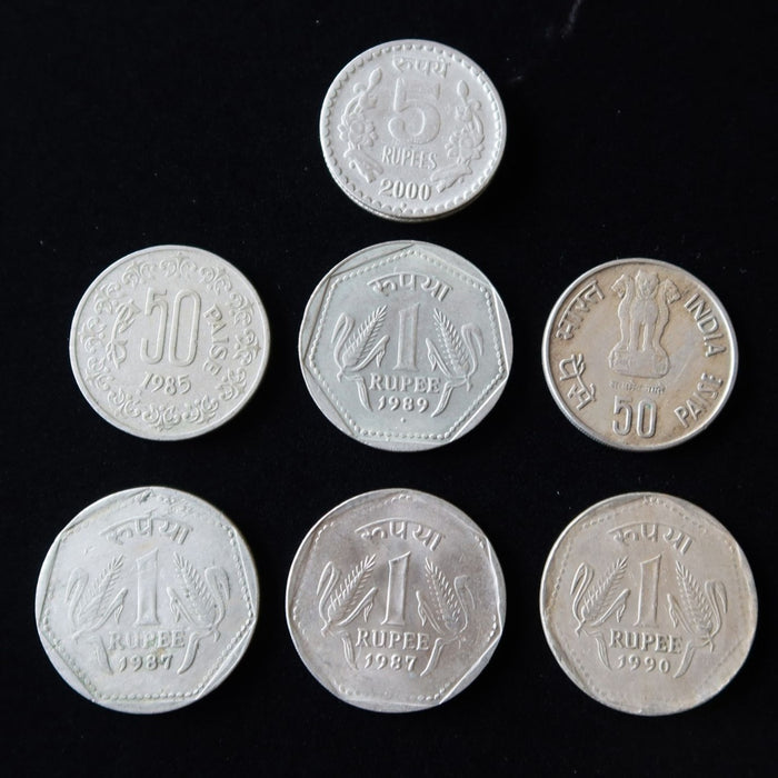 Lot of 7 India Coins Fisheries Paise Rupee Vintage Mixed Collection 1985-2000