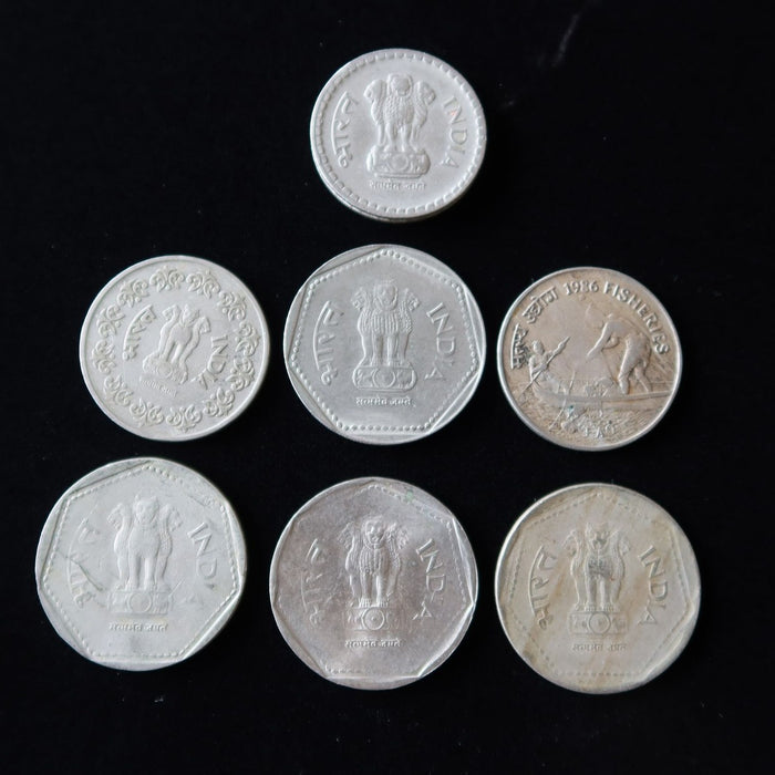 Lot of 7 India Coins Fisheries Paise Rupee Vintage Mixed Collection 1985-2000