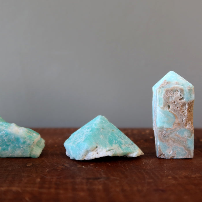 Throat Chakra Set Amazonite Caribbean Blue Calcite Stone