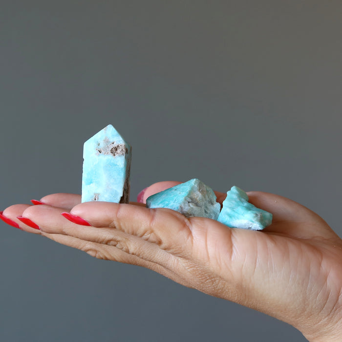 Throat Chakra Set Amazonite Caribbean Blue Calcite Stone