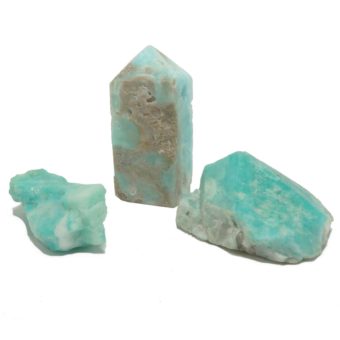 Throat Chakra Set Amazonite Caribbean Blue Calcite Stone