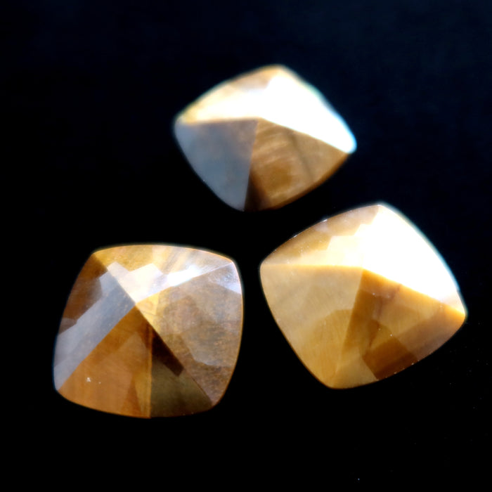 Tigers Eye Amulet Set of 3 Golden Diamond Cabochon Gems