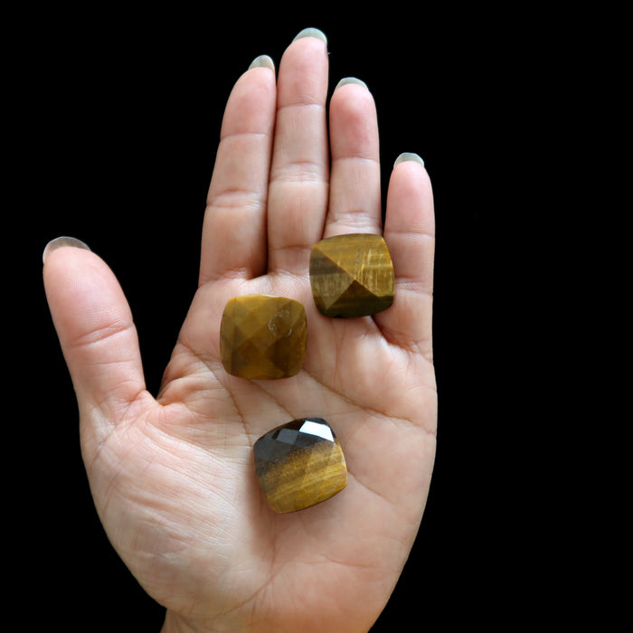 Tigers Eye Amulet Set of 3 Golden Diamond Cabochon Gems