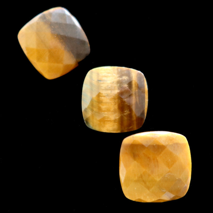Tigers Eye Amulet Set of 3 Golden Diamond Cabochon Gems