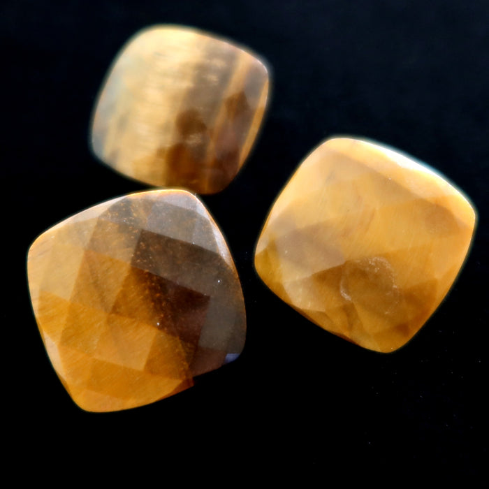 Tigers Eye Amulet Set of 3 Golden Diamond Cabochon Gems