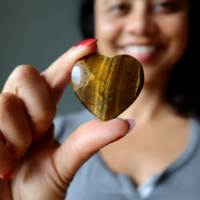 Tigers Eye Heart Set Brave Lover Brown Crystal Pair