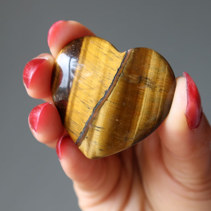 Tigers Eye Heart Set Brave Lover Brown Crystal Pair