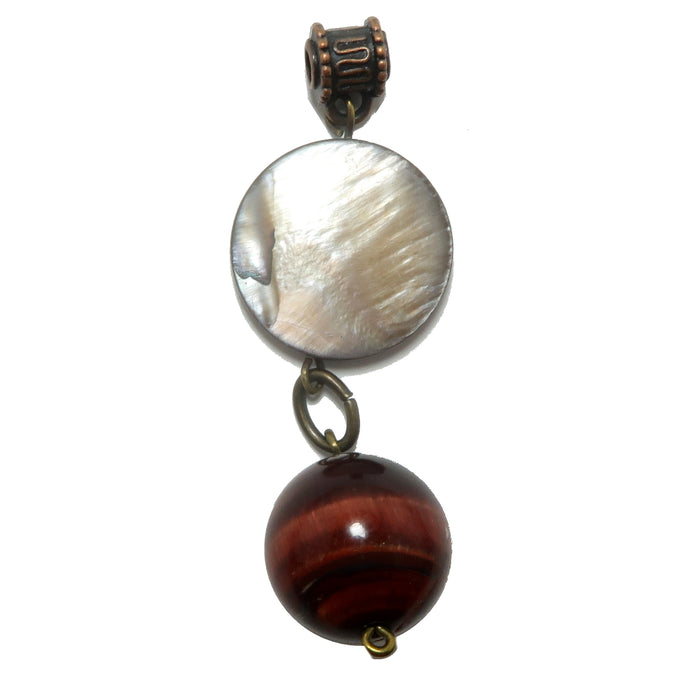 Tigers Eye Pendant Show of Courage Red Bead White Shell