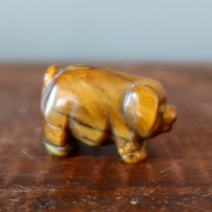 Tigers Eye Pig Prosperity Animal Golden Brown Figurine