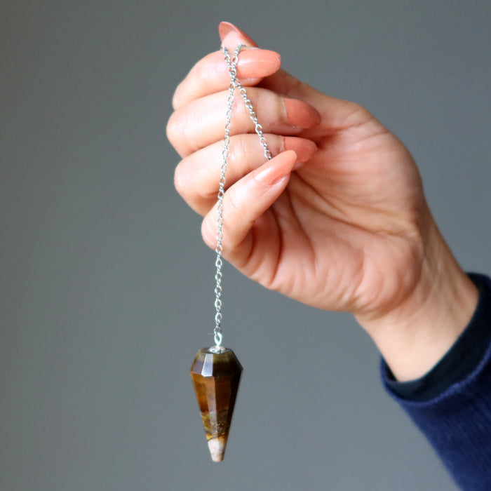 Tigers Eye Healer's Stone Bundle: Wand, Pendulum, Dragon Set of 12