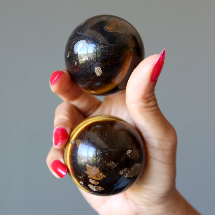 Tigers Eye Sphere Bundle of 5 Golden Brown Crystal Balls