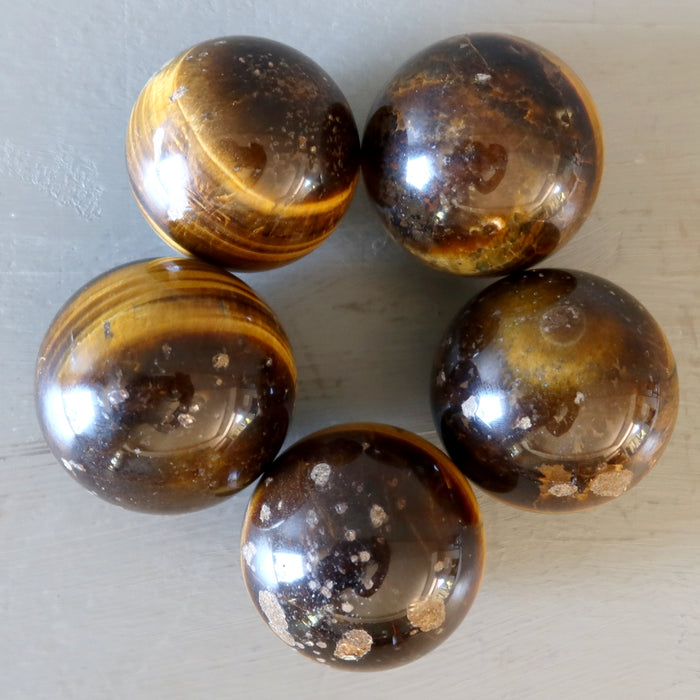 Tigers Eye Sphere Bundle of 5 Golden Brown Crystal Balls