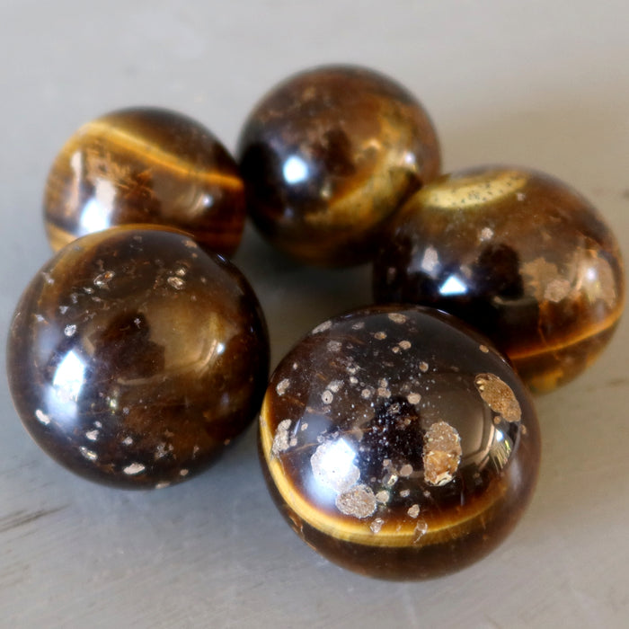 Tigers Eye Sphere Bundle of 5 Golden Brown Crystal Balls