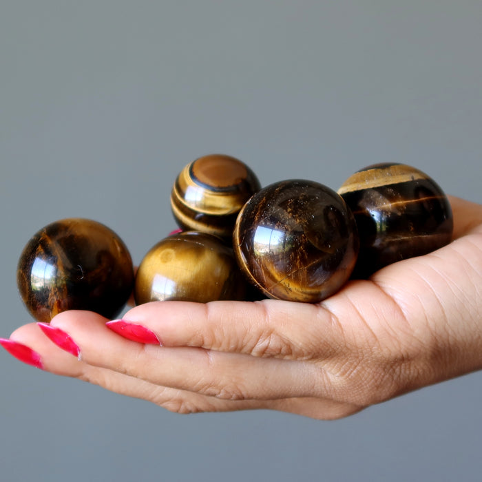 Tigers Eye Sphere Bundle of 6 Golden Brown Crystal Balls