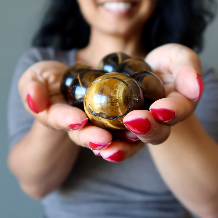 Tigers Eye Sphere Bundle of 6 Golden Brown Crystal Balls