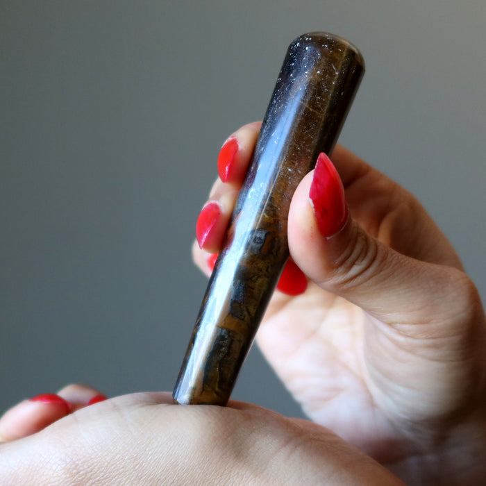 Tigers Eye Massage Wand Hematite Earth Energy Stone