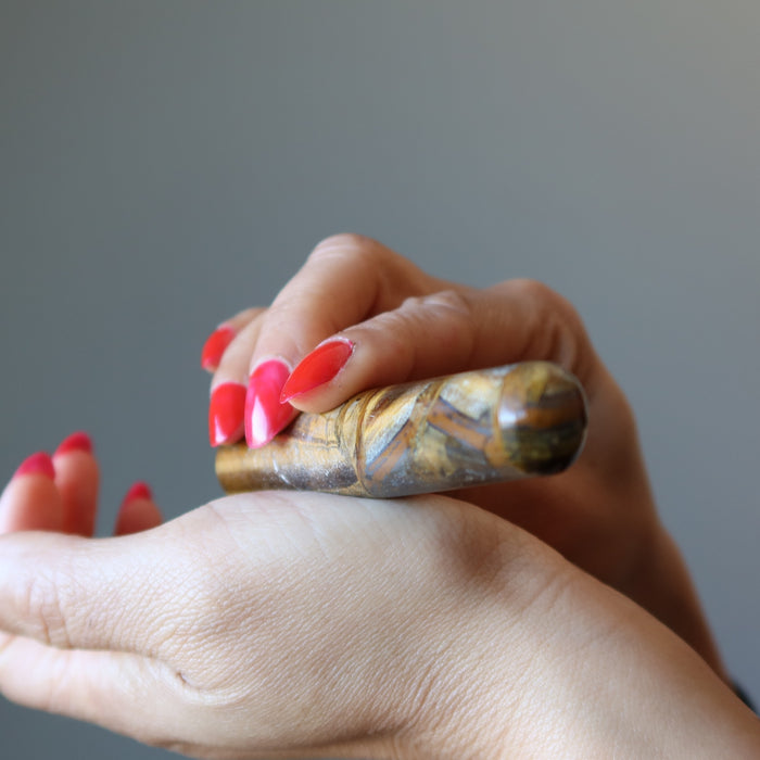 Tigers Eye Massage Wand Hematite Earth Energy Stone