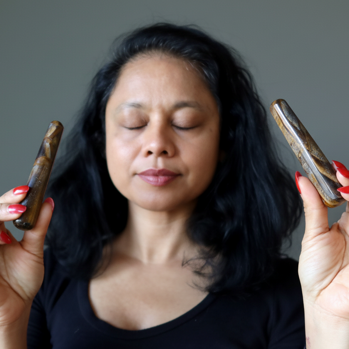 Tigers Eye Massage Wand Hematite Earth Energy Stone