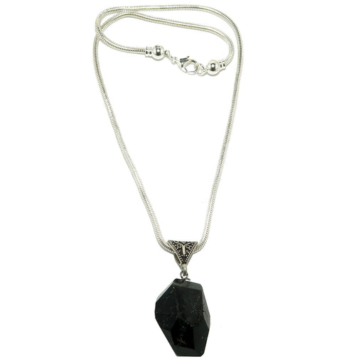Necklace with a black tourmaline pendant on a white background