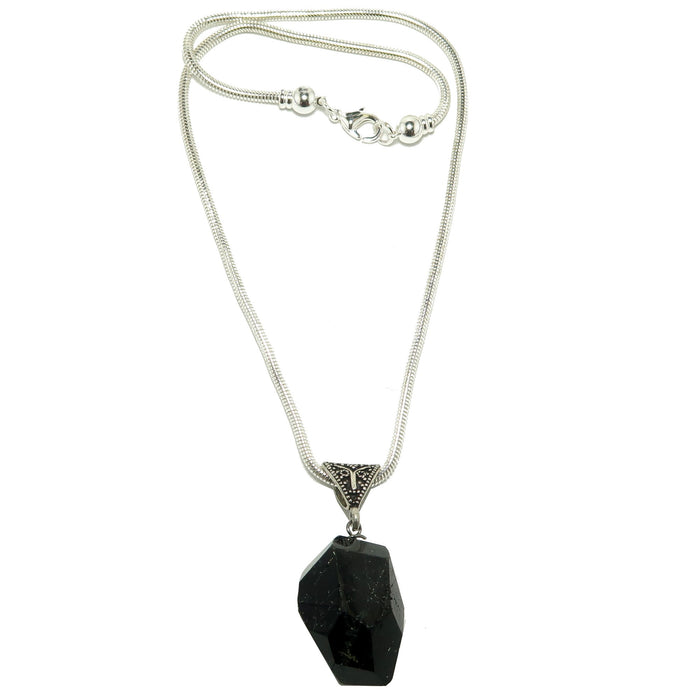 Necklace with a black tourmaline pendant on a white background
