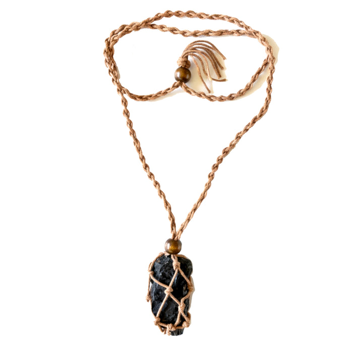 Black Tourmaline Necklace Macrame Raw Protection Stone