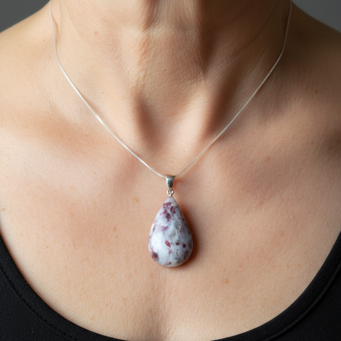 Red Tourmaline Pendant Romantic Drop Stone Silver