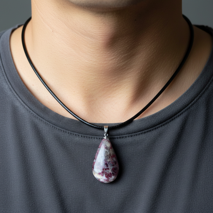 Red Tourmaline Pendant Romantic Drop Stone Silver