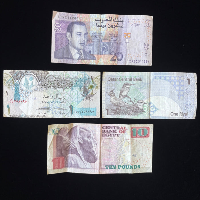 Banknote Lot Exotic Middle East North African Qatar Egypt Watermark UV Verified