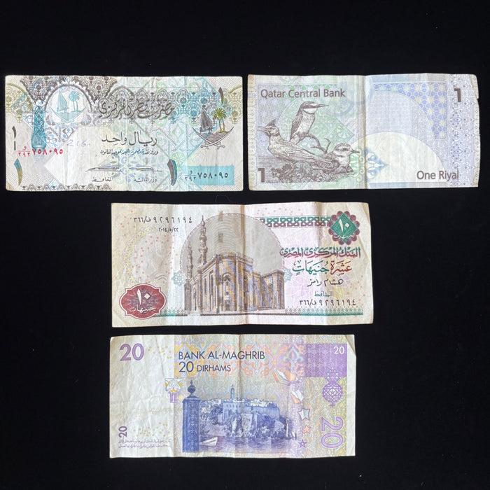 Banknote Lot Exotic Middle East North African Qatar Egypt Watermark UV Verified