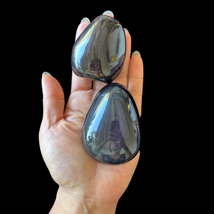 Rainbow & Mahogany Obsidian Palm Stone Set Purple Red Black