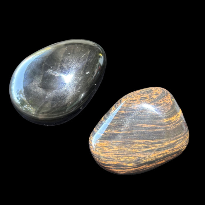 Rainbow & Mahogany Obsidian Palm Stone Set Purple Red Black
