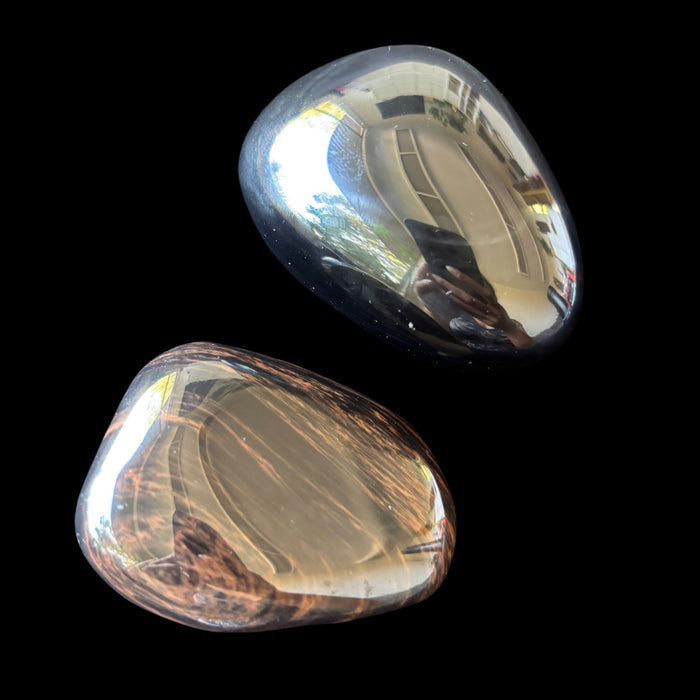 Rainbow & Mahogany Obsidian Palm Stone Set Purple Red Black