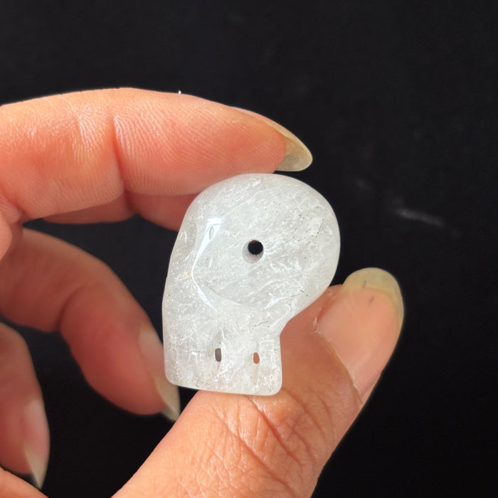 Snow Quartz Crystal Skull Bead Hand Carved Drilled Pagan Altar Supply