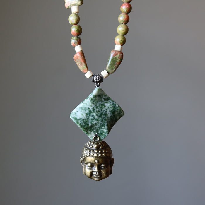 Unakite Necklace Enlightened Buddha Under Tree Agate