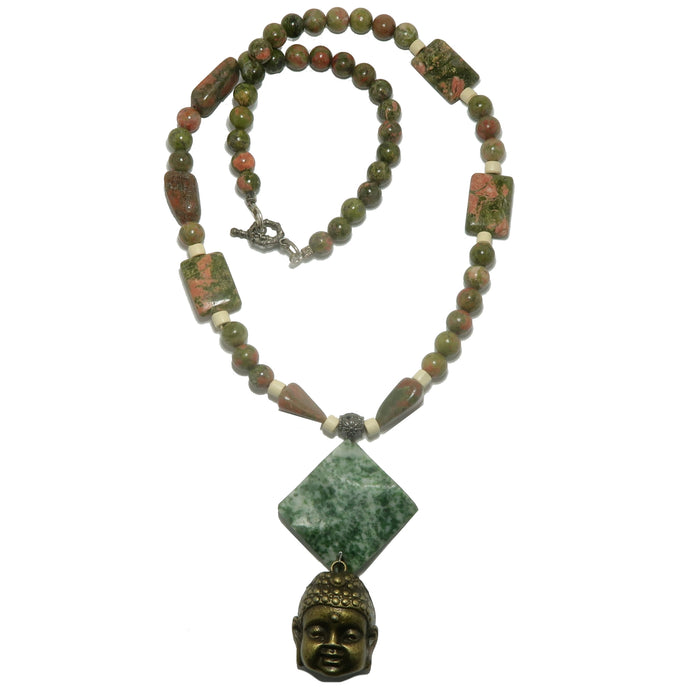 Unakite Necklace Enlightened Buddha Under Tree Agate