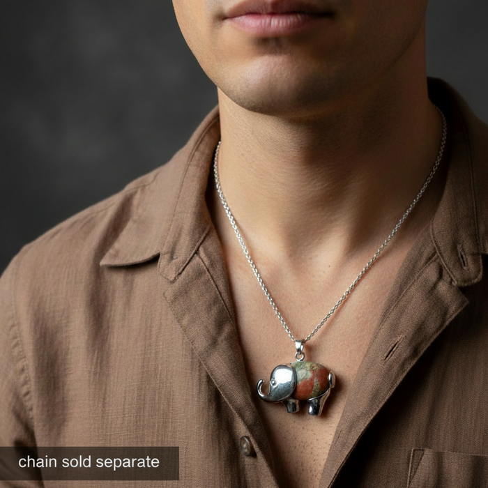 Unakite Pendant Lucky Elephant Stone Silver