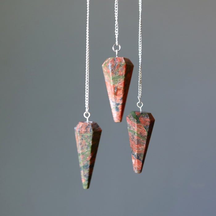 3 unakite pendulums