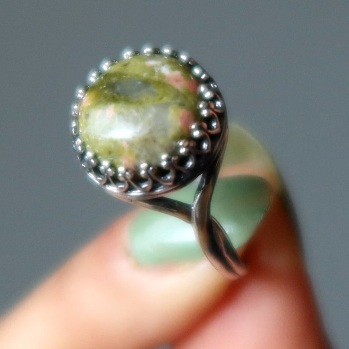 unakite sterling silver ring