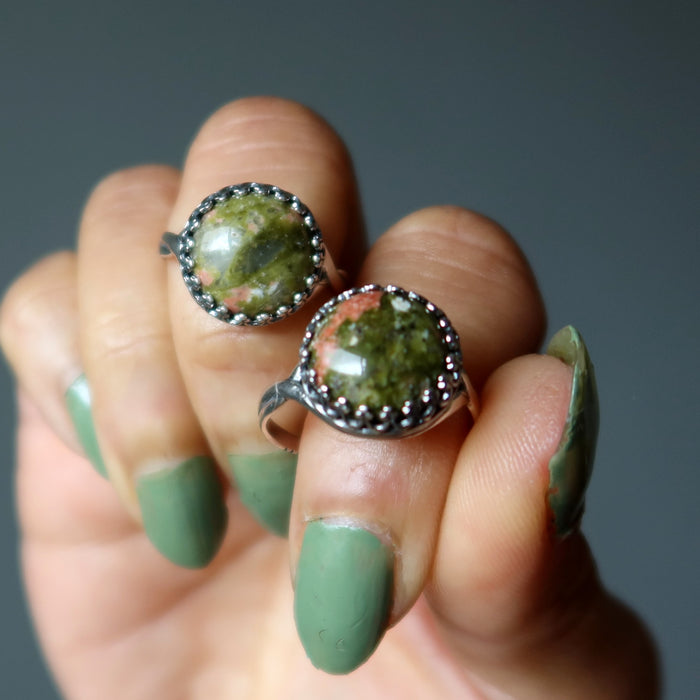 2 unakite sterling silver rings