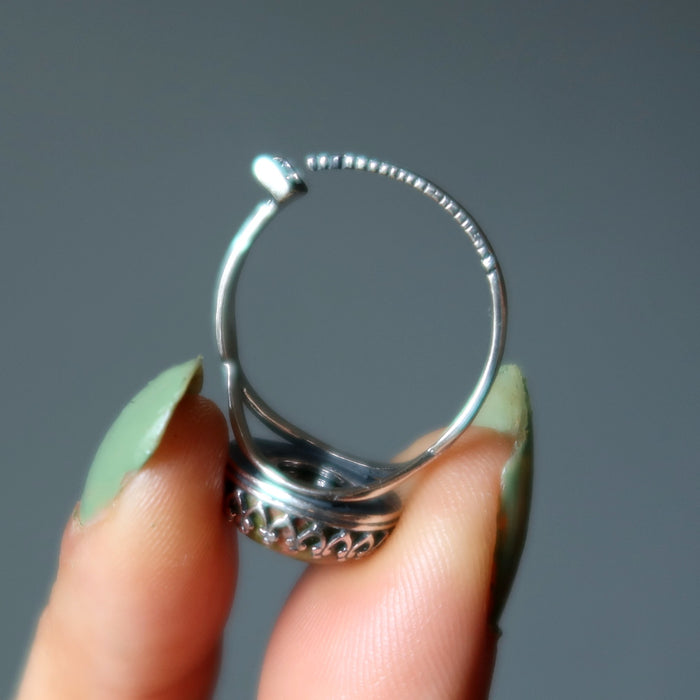 adjustable unakite sterling silver ring