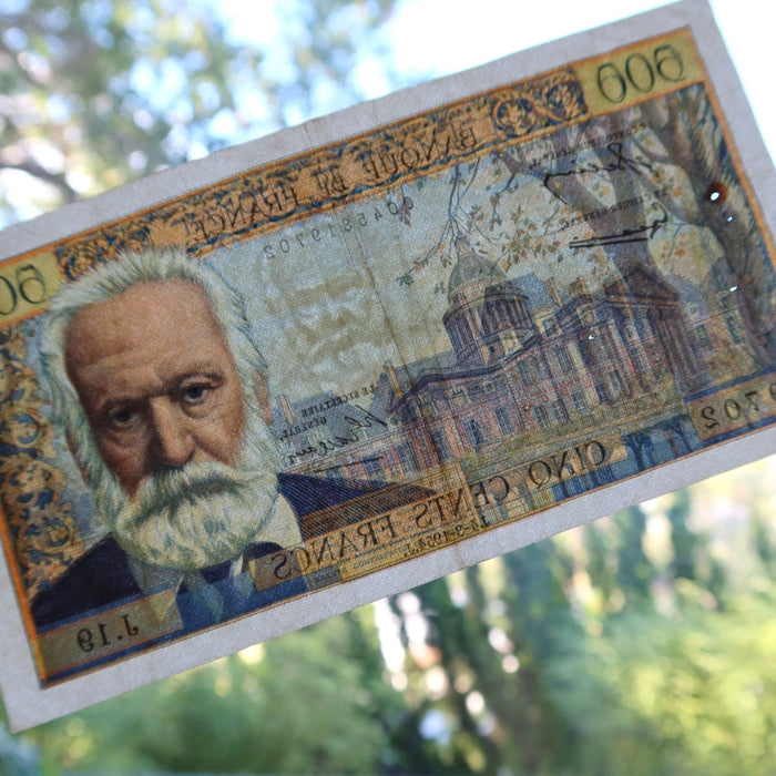 Vintage Banknote France 500 Francs 1954 French Literature Architecture Watermark