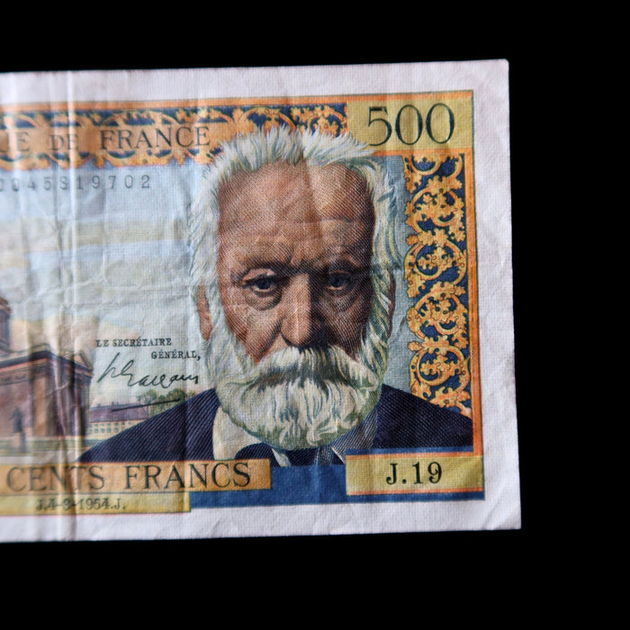 Vintage Banknote France 500 Francs 1954 French Literature Architecture Watermark